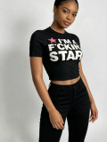 Women’s Summer Round Neck Printed Slim Fit Tight Fitting Short Sleeve Crop T-Shirt