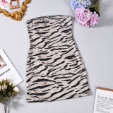 Women’s Sexy Zebra Print Colorblock Sequin Strapless Bodycon Dress