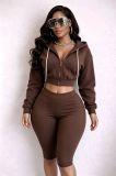 Women’s Stretch Slim Fit Hooded Long Sleeve Top and Capri Pants Two-Piece Set