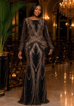 Women’s Round Neck Long Sleeve Sequin Slim Fit Party Maxi Dress Women’s Round Neck Long Sleeve Sequin Slim Fit Party Maxi Dress