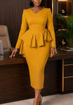 Women’s Formal Party V-Neck Ruffle Slim Waist Bodycon Midi Dress Women’s Formal Party V-Neck Ruffle Slim Waist Bodycon Midi Dress