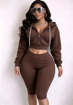 Women’s Stretch Slim Fit Hooded Long Sleeve Top and Capri Pants Two-Piece Set Women’s Stretch Slim Fit Hooded Long Sleeve Top and Capri Pants Two-Piece Set