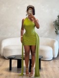 Women’s Chic Sexy One-Shoulder Bodycon Mini Dress with Long Sash