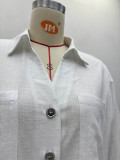 Women’s Plus Size African Casual Loose Three-Quarter Sleeve Turndown Collar Button-Up White Shirt and Pants Two-Piece Set