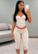 Women’s Sexy Fashion Striped Print Sleeveless Ruffle Top and Capri Pants Two-Piece Set
