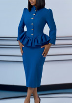 Women’s Chic Career Slim Waist Stand Collar Ruffle Long Sleeve Top and Bodycon Skirt Two-Piece Set Women’s Chic Career Slim Waist Stand Collar Ruffle Long Sleeve Top and Bodycon Skirt Two-Piece Set