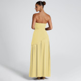 Women’s Summer Sexy Strapless Slit Low Back Sash Solid Color Slim Fit Maxi Dress