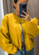 Women’s Autumn Winter Streetwear Round Neck Balloon Sleeves Zip-Up Baseball Bomber Jacket