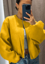 Women’s Autumn Winter Streetwear Round Neck Balloon Sleeves Zip-Up Baseball Bomber Jacket Women’s Autumn Winter Streetwear Round Neck Balloon Sleeves Zip-Up Baseball Bomber Jacket