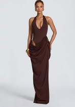 Women’s Summer Formal Party Sexy Halter Neck Deep V Ruched Maxi Dress Women’s Summer Formal Party Sexy Halter Neck Deep V Ruched Maxi Dress