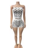 Women’s Moon Print Stretch Tight Fitting Strapless Nightclub Top and Shorts Two-Piece Set