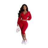Women’s Stretch Slim Fit Hooded Long Sleeve Top and Capri Pants Two-Piece Set