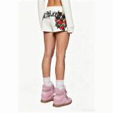 Women’s Casual Printed Cropped Zip-Up Hooded Top and Athletic Shorts Two-Piece Set