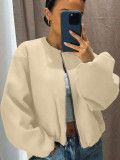 Women’s Autumn Winter Streetwear Round Neck Balloon Sleeves Zip-Up Baseball Bomber Jacket