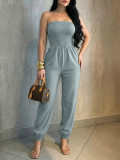 Women’s Strapless Ruched Slim Waist Jumpsuit