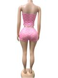 Women’s Moon Print Stretch Tight Fitting Strapless Nightclub Top and Shorts Two-Piece Set