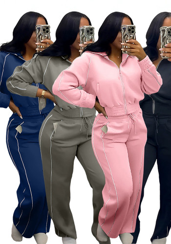 Women’s Fashion Colorblock Striped Wide Leg Pants Two-Piece Set