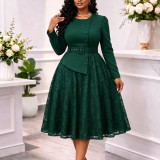 Women’s Plus Size Long Sleeve Patchwork Lace A-line Midi Dress