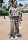 Women’s Striped Shirt Collar Long Sleeve Drawstring Waist Top and Pants Two-Piece Set