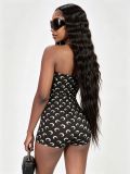 Women’s Moon Print Stretch Tight Fitting Strapless Nightclub Top and Shorts Two-Piece Set