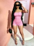 Women’s Moon Print Stretch Tight Fitting Strapless Nightclub Top and Shorts Two-Piece Set