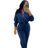 Women’s Fashion Colorblock Striped Wide Leg Pants Two-Piece Set