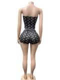 Women’s Moon Print Stretch Tight Fitting Strapless Nightclub Top and Shorts Two-Piece Set