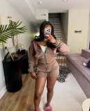 Women’s American Fashion Beaded Cropped Zip-Up Hooded Top and Loose Casual Shorts Two-Piece Set