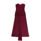 Women’s Sexy Strapless Solid Color Sash Slim Waist Slim Fit Maxi Dress