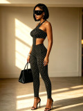 Women’s Sexy Polka Dot Print Strapless Halter Neck Tight Slim Jumpsuit