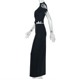 Women’s Summer Sexy Cutout Cropped Slit Sleeveless Maxi Dress