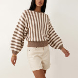 Women’s Autumn Winter Striped Long Sleeve Knitted Pullover Sweater