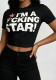 Women’s Summer Round Neck Printed Slim Fit Tight Fitting Short Sleeve Crop T-Shirt