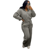 Women’s Fashion Colorblock Striped Wide Leg Pants Two-Piece Set