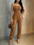 Women’s Strapless Ruched Slim Waist Jumpsuit
