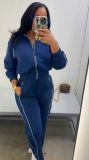 Women’s Fashion Colorblock Striped Wide Leg Pants Two-Piece Set