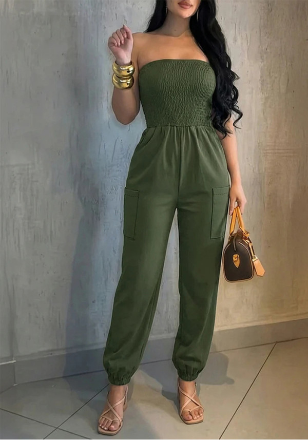 Women’s Strapless Ruched Slim Waist Jumpsuit