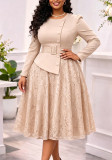 Women’s Plus Size Long Sleeve Patchwork Lace A-line Midi Dress