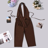 Women’s Sexy Stretch Deep V-Neck Low Back Halter Neck Cutout Jumpsuit