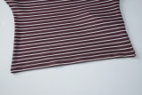Women Striped Slash Shoulder Long Sleeve Top and Shorts Two Piece Set