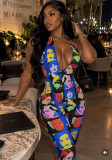 Women Printed Halter Neck Backless Jumpsuit