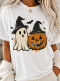 Women Autumn Black Halloween Ghost Pumpkin Print T-Shirt Top