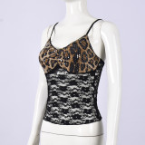 Women Spring Summer Lace Sequin Patchwork Tie Stretchy Wrap Cami Top