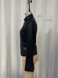 Women Stand Collar Pu-Leather Jacket