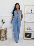 Women Stretchy Washed Denim Jumpsuit