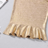 Women Gilded Halter Neck Metallic Shine Strapless Mermaid Bodycon Evening Dress