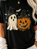 Women Autumn Black Halloween Ghost Pumpkin Print T-Shirt Top