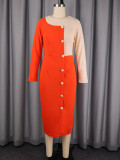 Women Autumn Patchwork Color Block Long Sleeve Bodycon Dress