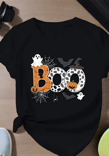Women Autumn Black Halloween Ghost Pumpkin Print Top T-Shirt