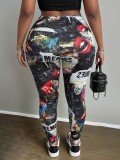 Plus Size Women Graffiti Red Lip Letter Print Stretchy Pants